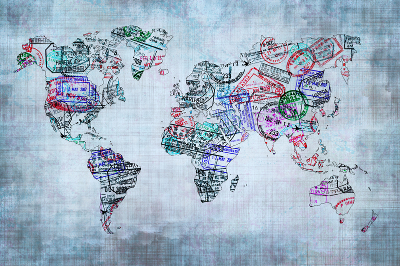 Map composed of passport stamps