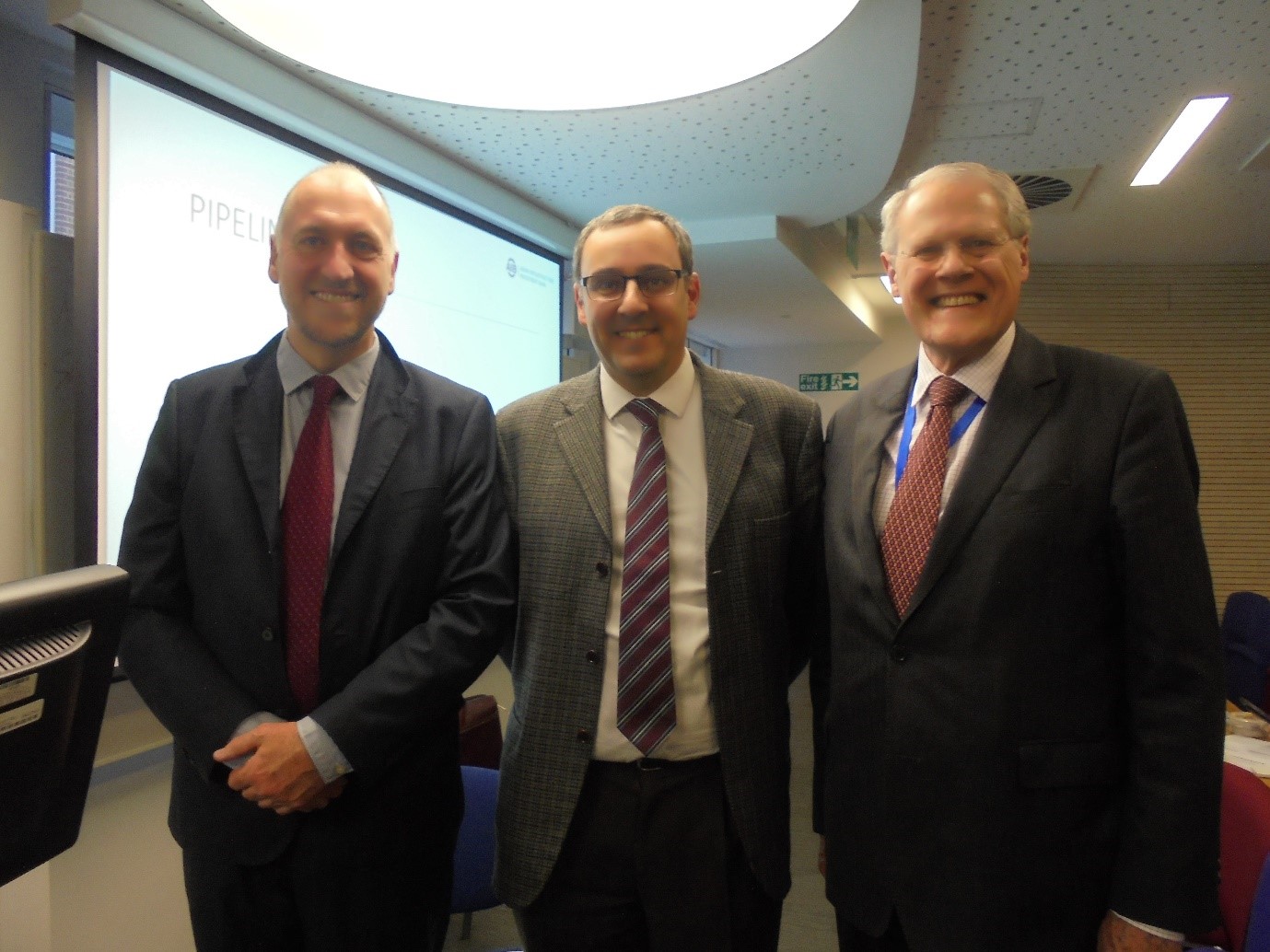 Left to right: Mr Gerard Sanders, General Counsel of the Asian Infrastructure Investment Bank, Dr Gabriel Gari, Senior Lecturer in International Economic Law and Academic Director of the LLM in International Economic Law, Mr John Taylor, CCLS International Advisor and former General Counsel of the European Bank for Reconstruction and Development