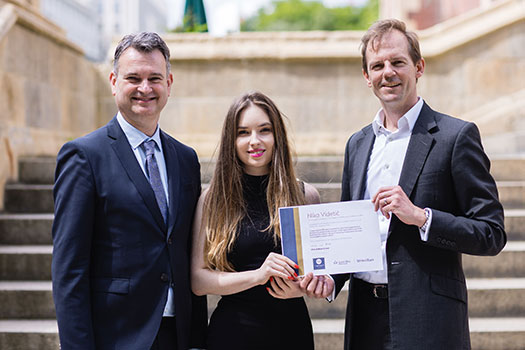 (left to right) Professor Duncan Matthews. (QMIPRI), Nika Videtic (LLM student 2021-22), Tom Carver (Partner at White & Black)