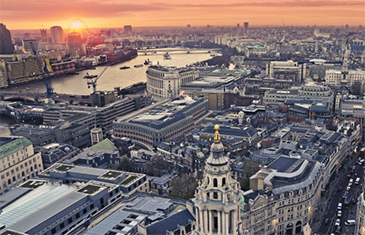 London skyline with sunset