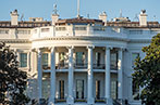 The close up view of the font of the White House in Washington DC, USA.