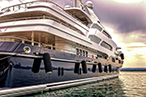 Yacht at sea at sunrise