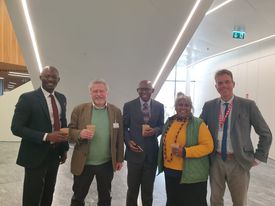 Image [from L to R]: Mr. Akindeji Adenipo Aremu (Permanent Mission of Nigeria to UN); Professor Graham Dutfield (Univ of Leeds/QMIPRI Fellow); Prof Chidi Oguamanam (Univ of Ottawa/representing Nigeria and the African Group); Professor Suthersanen (CCLS/ representing QMIPRI); Mr. Christoph Spennemann (Swiss Federal Institute of Intellectual Property)