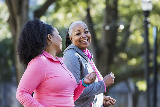 Two women running