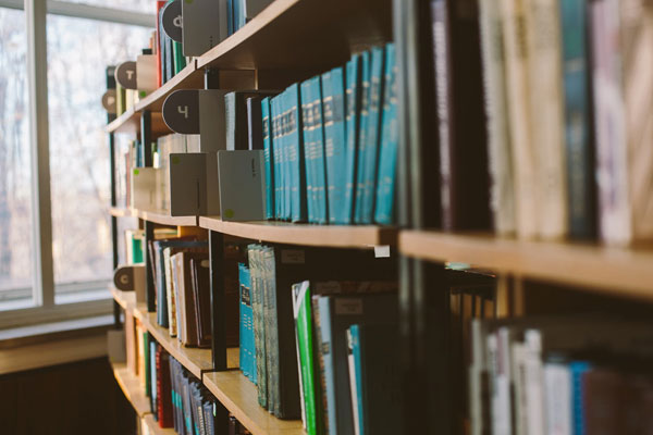 Books on a library book shelf