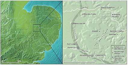 Palaeolithic sites in the Breckland of East Anglia