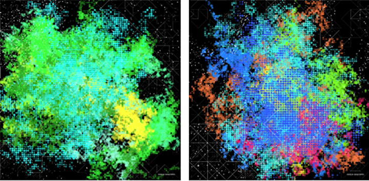 Visualisations of NFTs as multicoloured paint splats