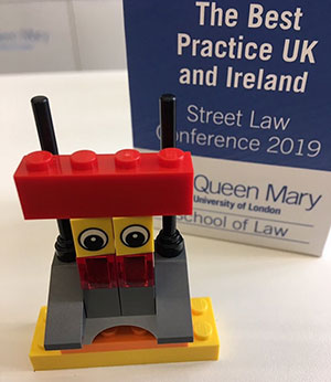 A lego mascot at the Street Law Conference