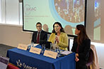 Nicholas Peacock, Maria Fanou and Joanne Lau on the panel at the School of International Arbitration's co-curricular event.