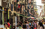 A busy market street in Yangon in Burma