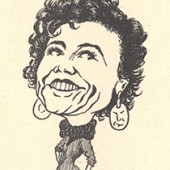 Black and white caricature drawing of a woman