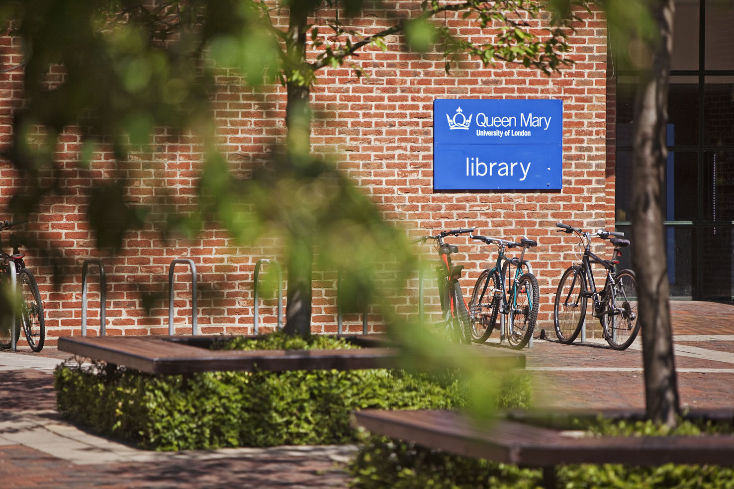 Bike racks next to Mile End Library entrance