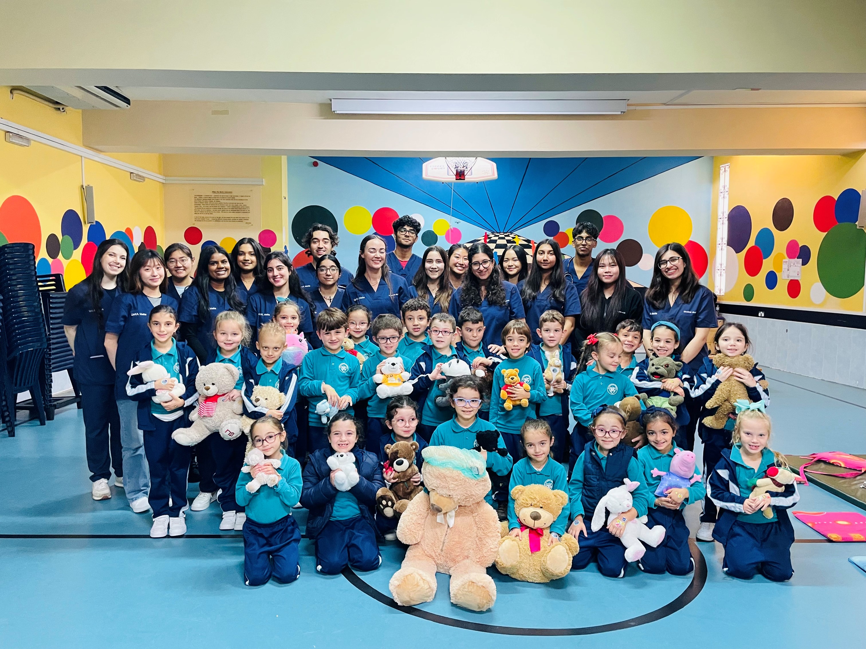 Students of Teddy Bear Hospital with primary school children