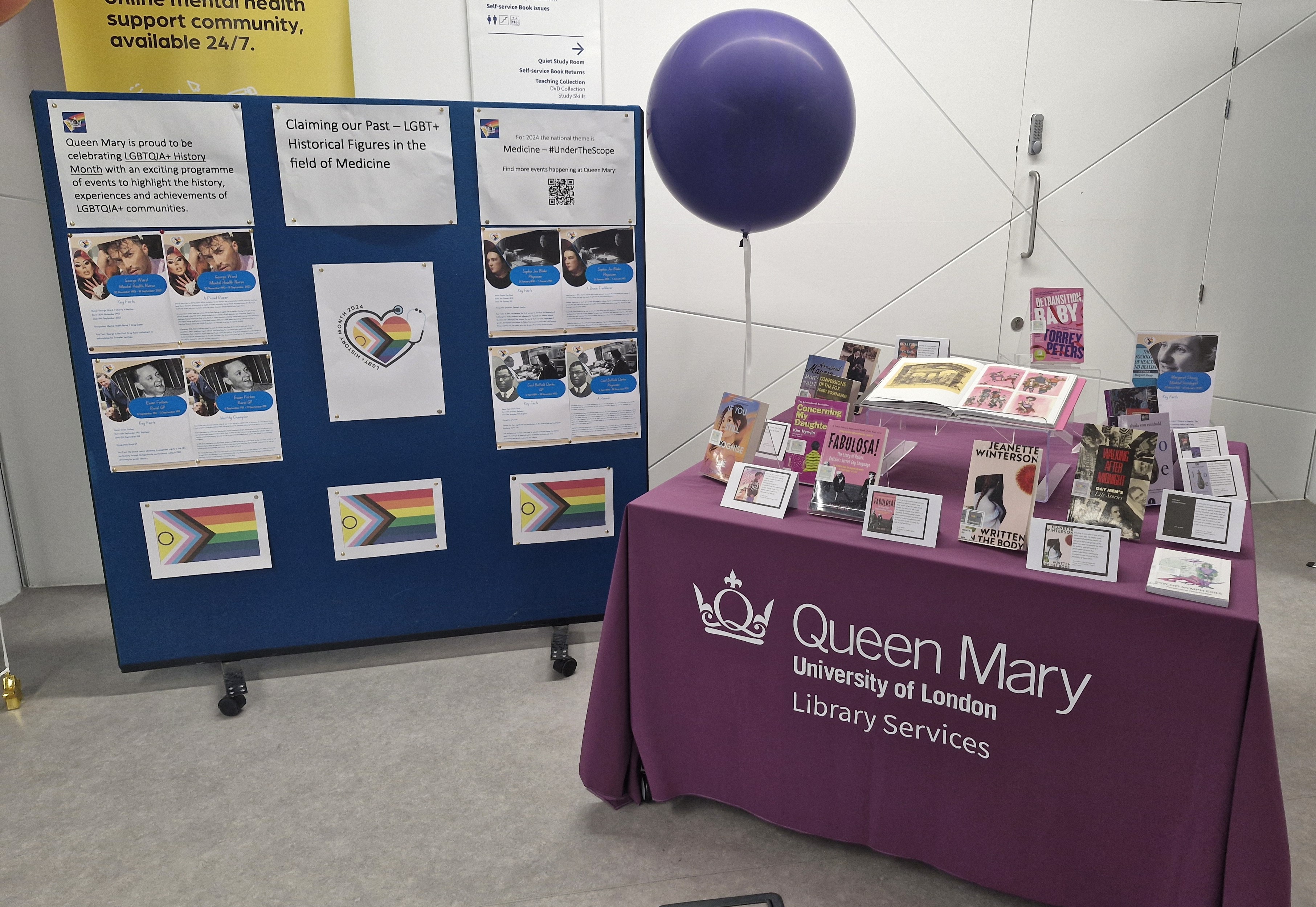 LGBTQIA+ HM book display Mile End Library