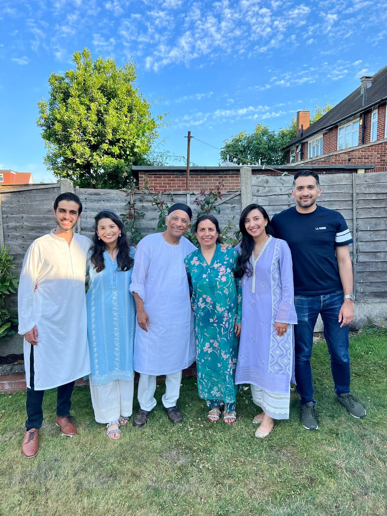 Anum Ahmed with her family in their garden