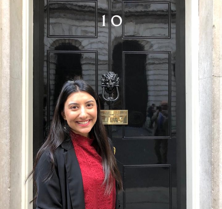 Anum Ahmed outside Downing Street