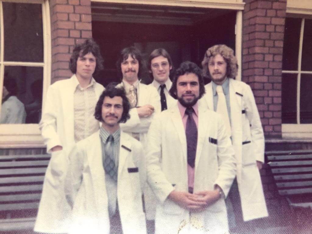 Harry Walmsley with fellow clinical students, 1975