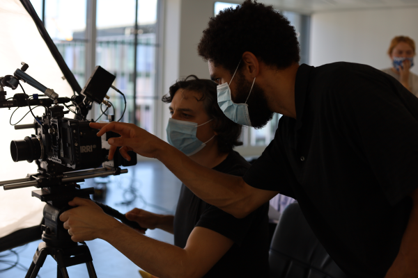 Photo of alumnus, Matt Kay, filming during the Covid-19 pandemic