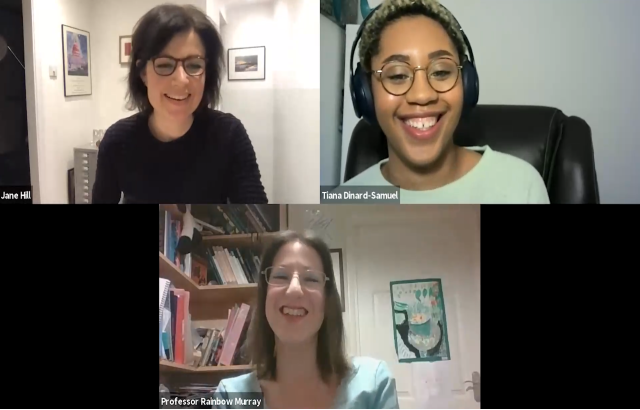 Jane Hill (top left), Tiana Dinard-Samuel (top right), Professor Rainbow Murray (bottom center).