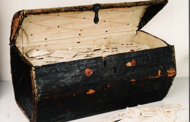 A seventeenth-century trunk of letters bequeathed to the Dutch postal museum in The Hague.