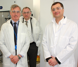 L-R; Chris Martin, CEO of Spirogen Ltd, Ramsay Richmond, Executive Manager QMB, Vladislav Surkov, Deputy Prime Minister