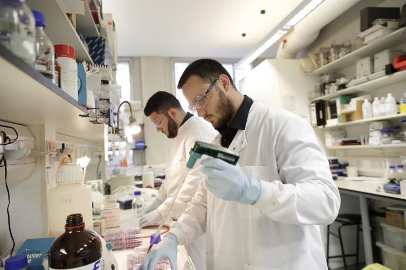 Postgraduate students in a lab