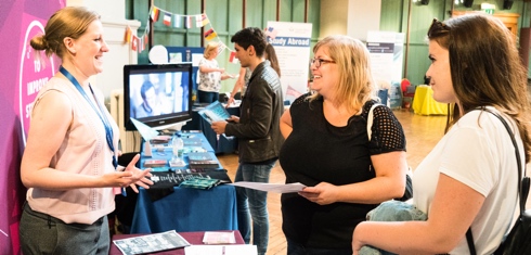 Student and parent at student support fair