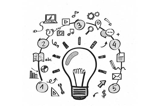 An illustration of a lightbulb surrounded by graphs and symbols