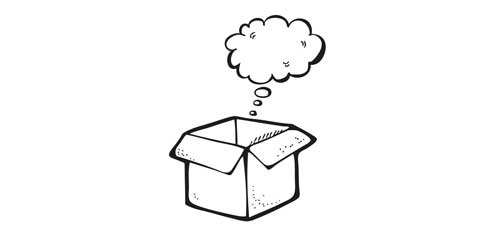 An illustration of an open box with a thought bubble coming out of it