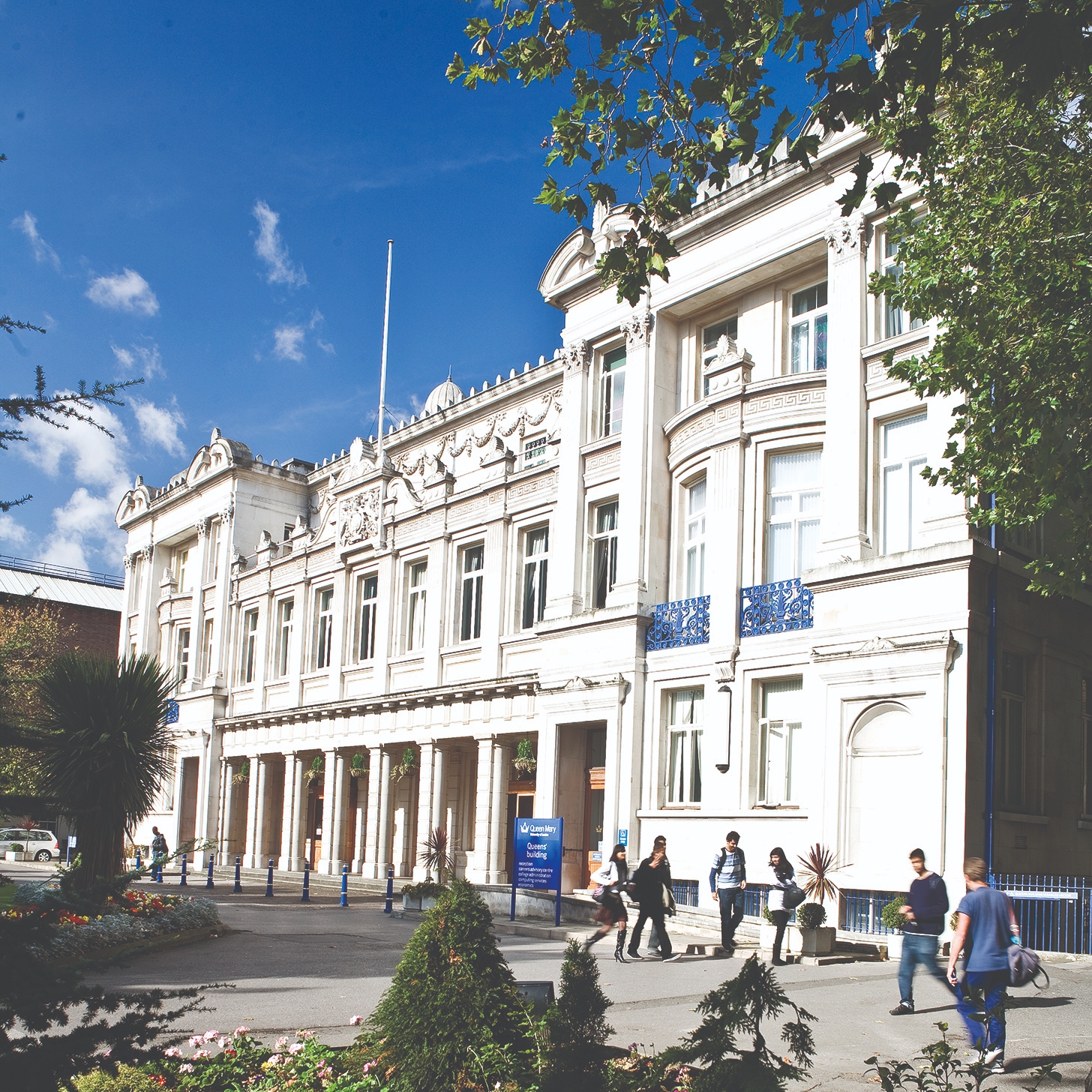 An image of the front of the Queens' Building at the Mile End campus