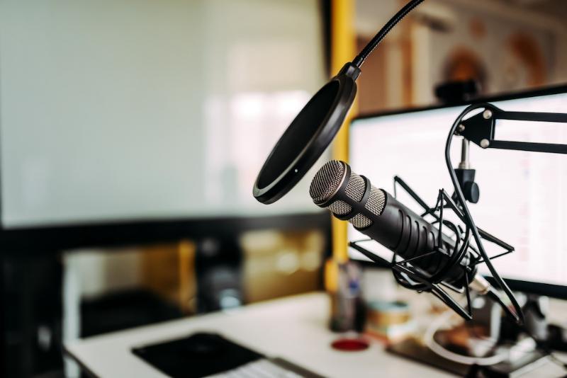 A microphone on a desk