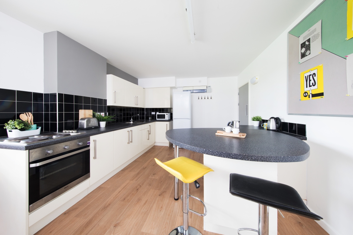 A typical ensuite shared kitchen at Blithehale Court