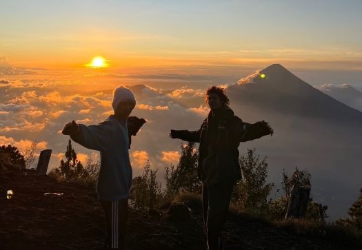 Student on mountain top