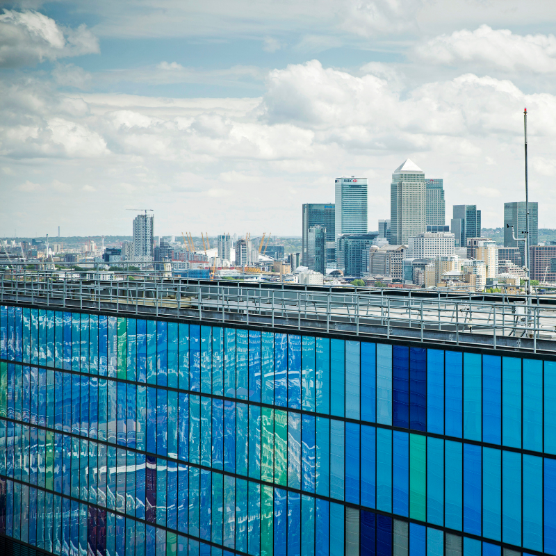 The Royal London Hospital with Canary Wharf in the background