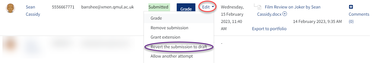 Assignment revert submission to draft