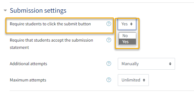 Assignment submission settings